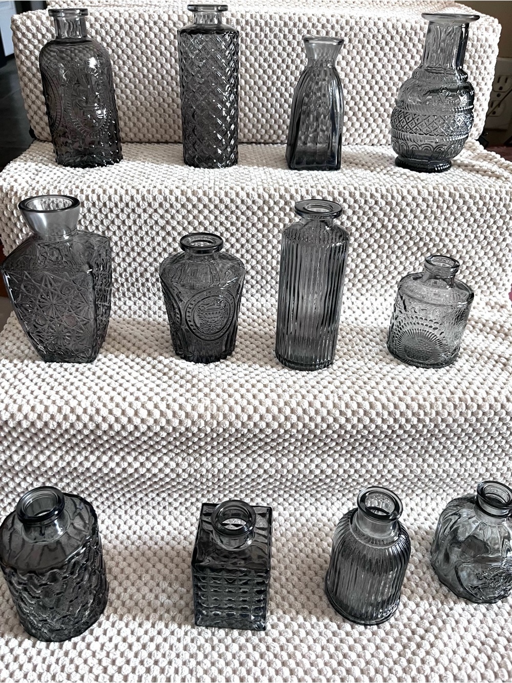Smoked Gray/black Decorative Glass Vases - Set of Assorted Accent Bottles